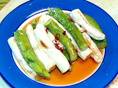 白なすと緑なすの揚げびたし風!ピリ辛で夏バテ予防♪